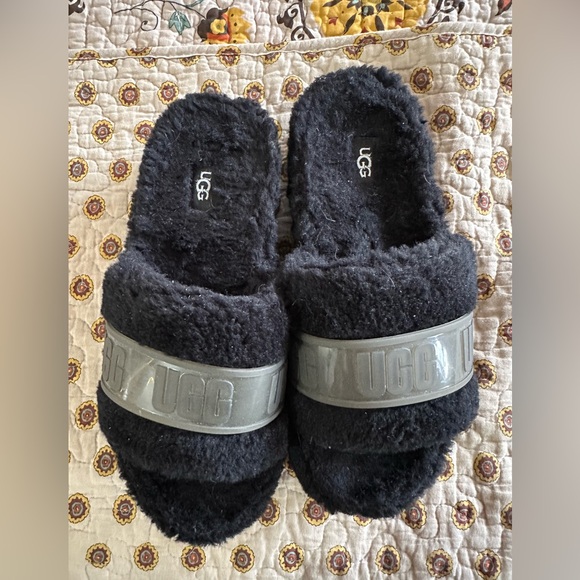 UGG 1131971 Fluffita Clear Platform Slide Sandals In Black Size 8 - Picture 6 of 8